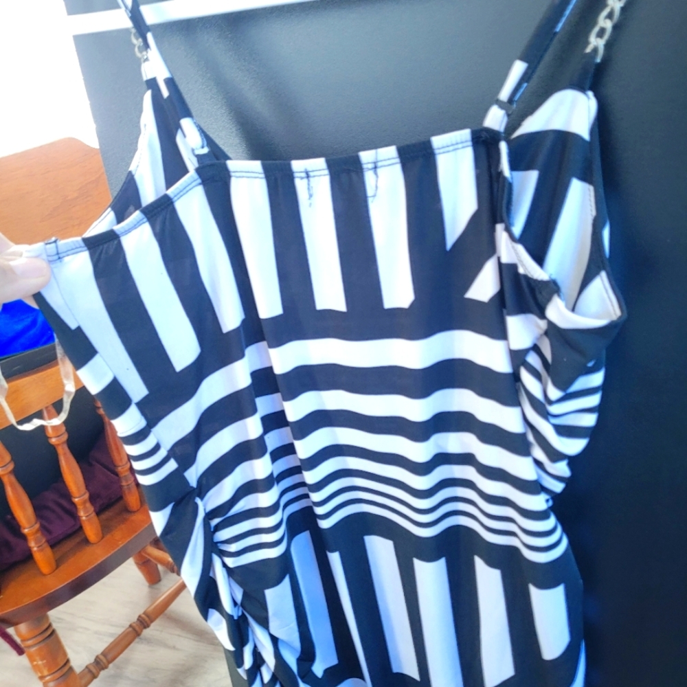 Black and White Striped Bathing Suit Top